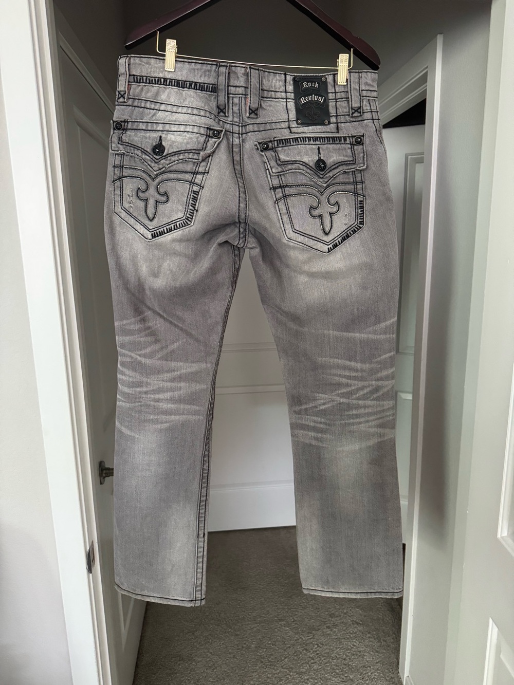 Men’s Rock Revival Steven Straight  Grey Denim Jeans 34x32